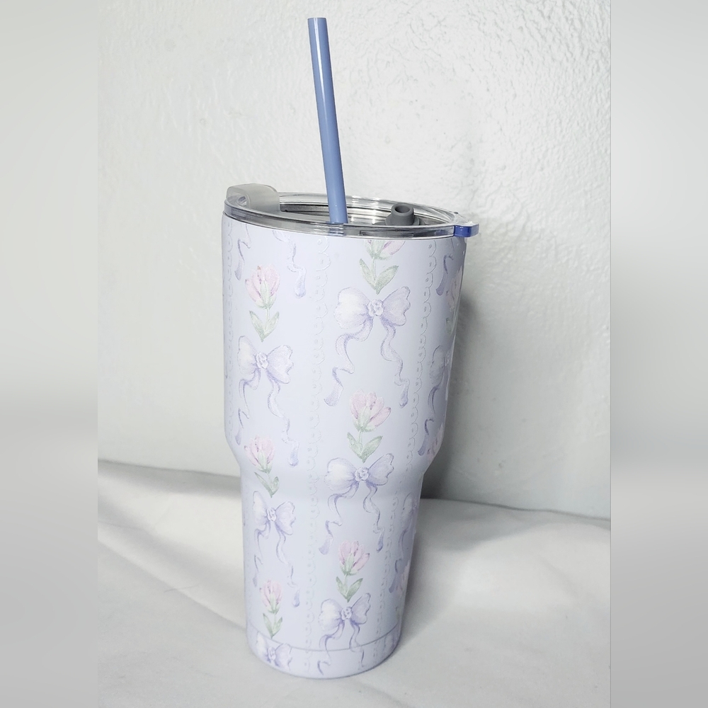 Lavender Coquette Floral Tumbler with Straw & Spill-Proof Lid